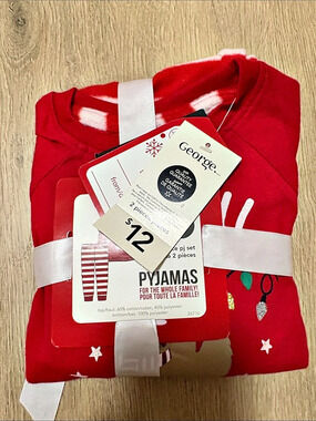George Nap Till Xmas Sloth Pajama Set Red & White Girls 4T